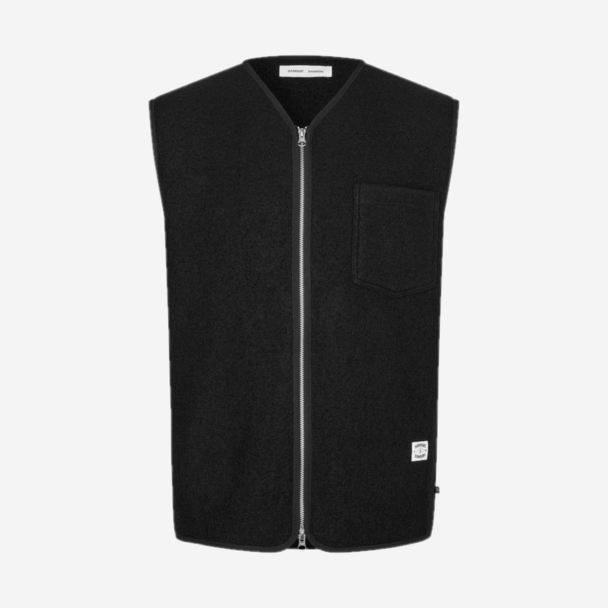Gilet sans manches Sahannes vest Black en laine feutrée, packshot de face, Samsøe Samsøe chez For The Week à Ajaccio