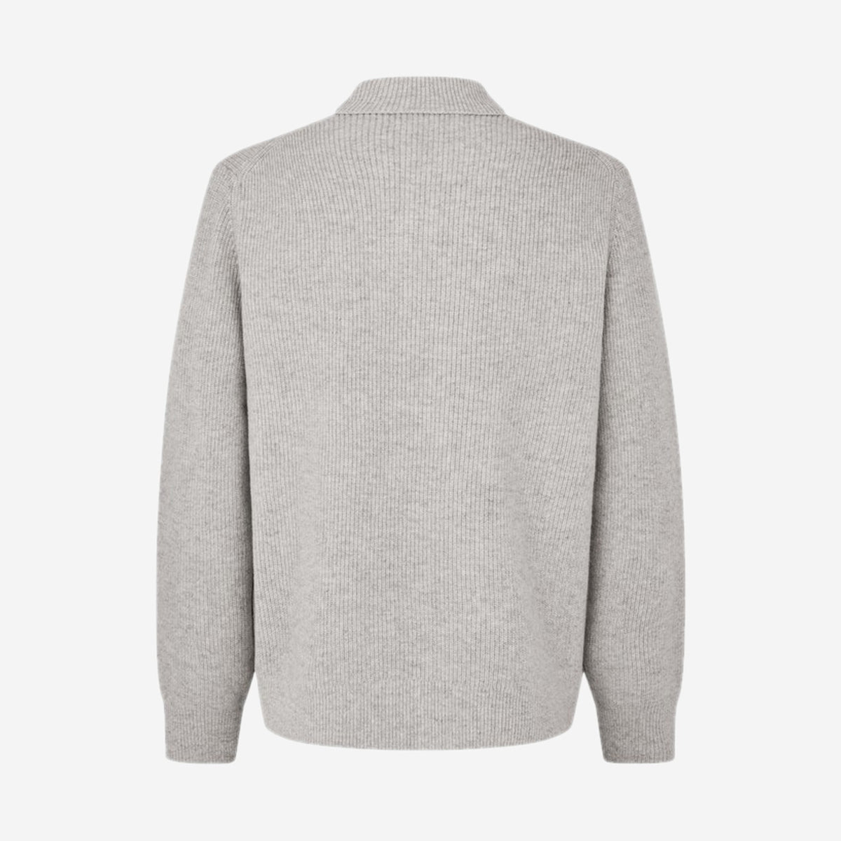 Saisaks HZ Polo Grey Mel. en packshot de dos, maille côtelée en laine mérinos Samsøe Samsøe