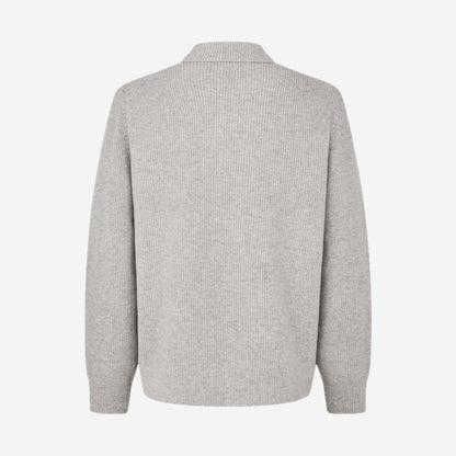 Saisaks HZ Polo Grey Mel. en packshot de dos, maille côtelée en laine mérinos Samsøe Samsøe