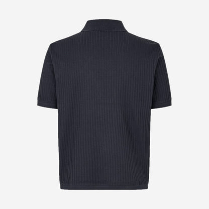 Packshot de dos du Sajase rib polo Salute, côtes verticales en coton bio extensible, Samsøe Samsøe
