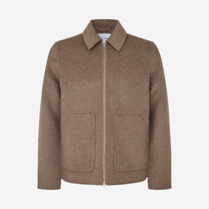 Veste zippée Sapaulo Jacket Lead Gray Mel. en laine mélangée Samsøe Samsøe, packshot de face, chez For The Week à Ajaccio