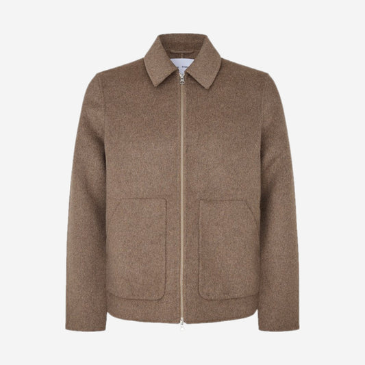 Veste zippée Sapaulo Jacket Lead Gray Mel. en laine mélangée Samsøe Samsøe, packshot de face, chez For The Week à Ajaccio