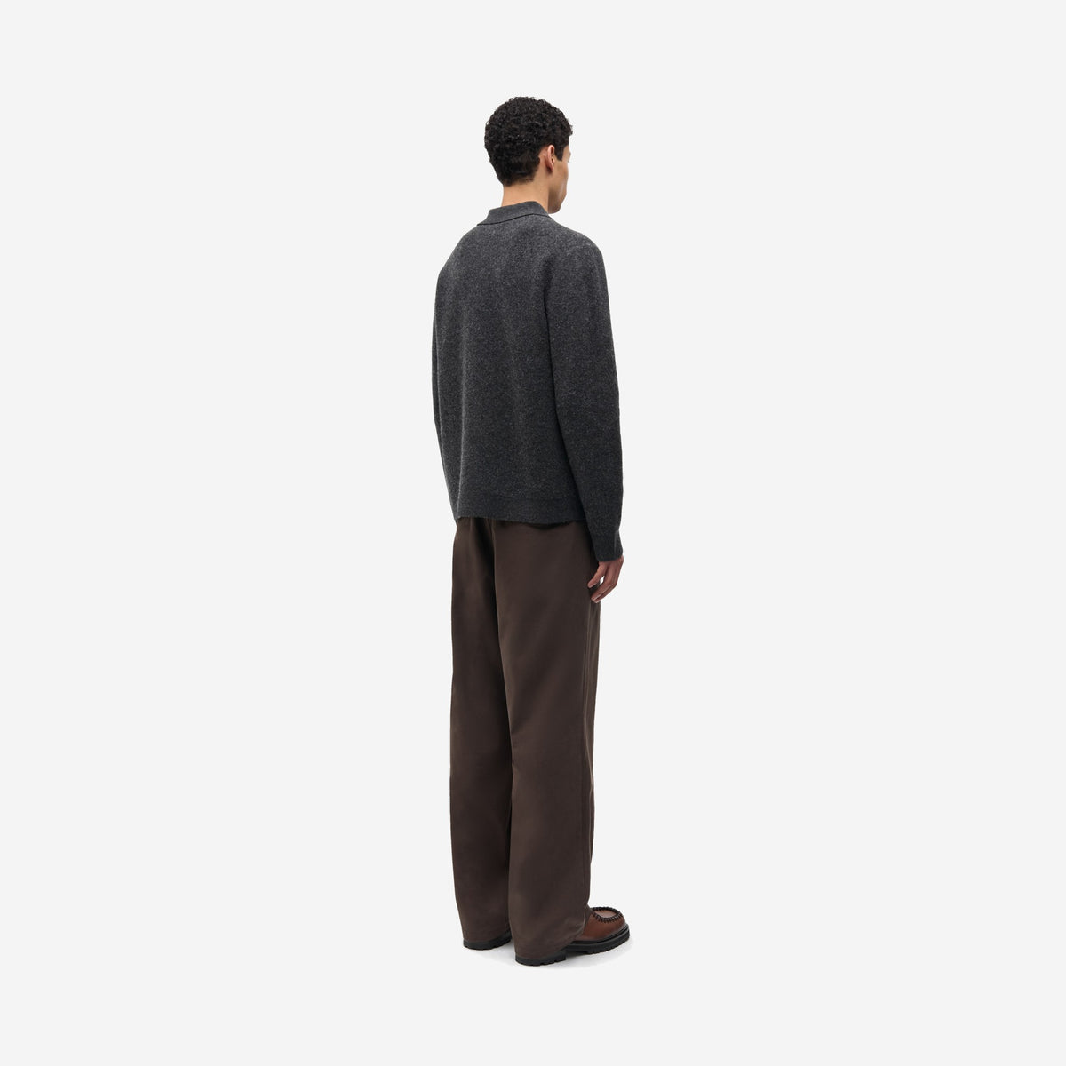 Sarichard cardigan Dark Grey Mel. porté de dos, vue de trois quarts, ourlet côtelé, Samsøe Samsøe