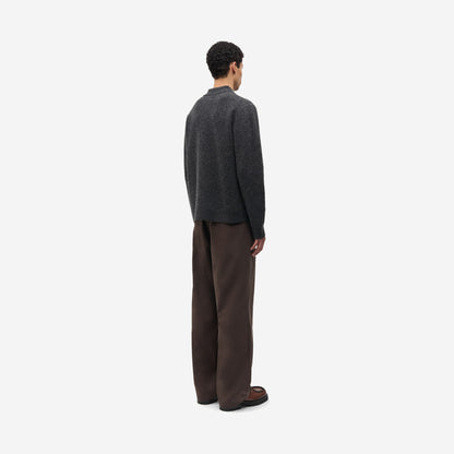 Sarichard cardigan Dark Grey Mel. porté de dos, vue de trois quarts, ourlet côtelé, Samsøe Samsøe