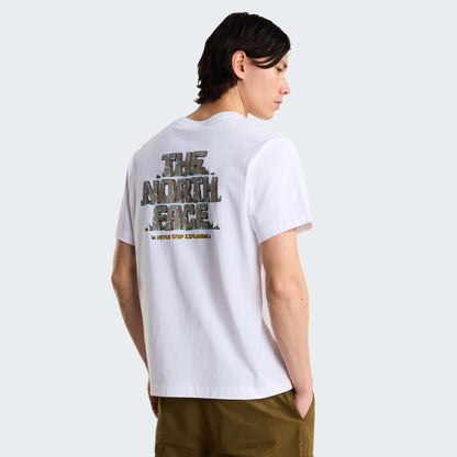 The North Face T-shirt Stone Logo Blanc, porté de dos, chez For The Week Ajaccio