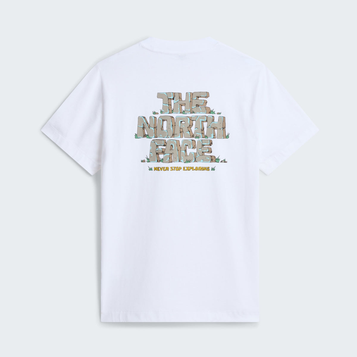The North Face T-shirt Stone Logo Blanc, de dos à plat, imprimé, chez For The Week Ajaccio