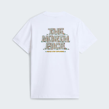 The North Face T-shirt Stone Logo Blanc, de dos à plat, imprimé, chez For The Week Ajaccio