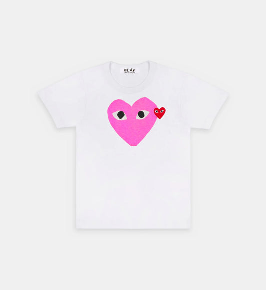 CDG Play Tshirt Double Heart White/Pink