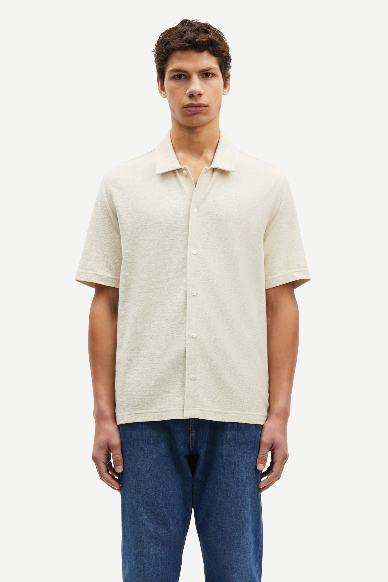Samsoe Samsoe Kvitsbro Shirt Oatmeal vue de face porté